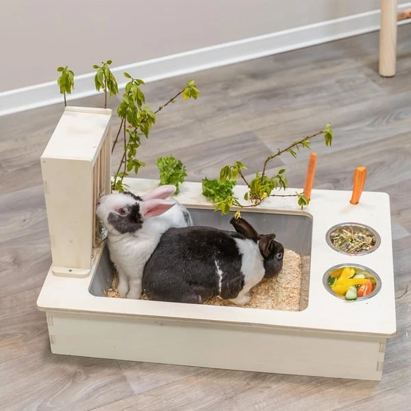 Trixie Futterstation Mit Näpfen Und Heuraufe Holz 7 Trixie Futterstation Mit Näpfen Und Heuraufe Holz – Bild 5